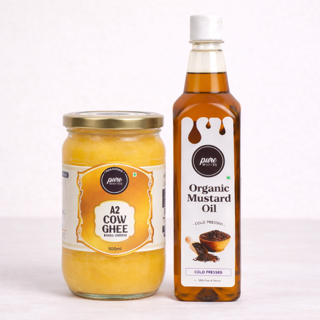 A2 Bilona Ghee (500ml) + Mustard Oil (1L)