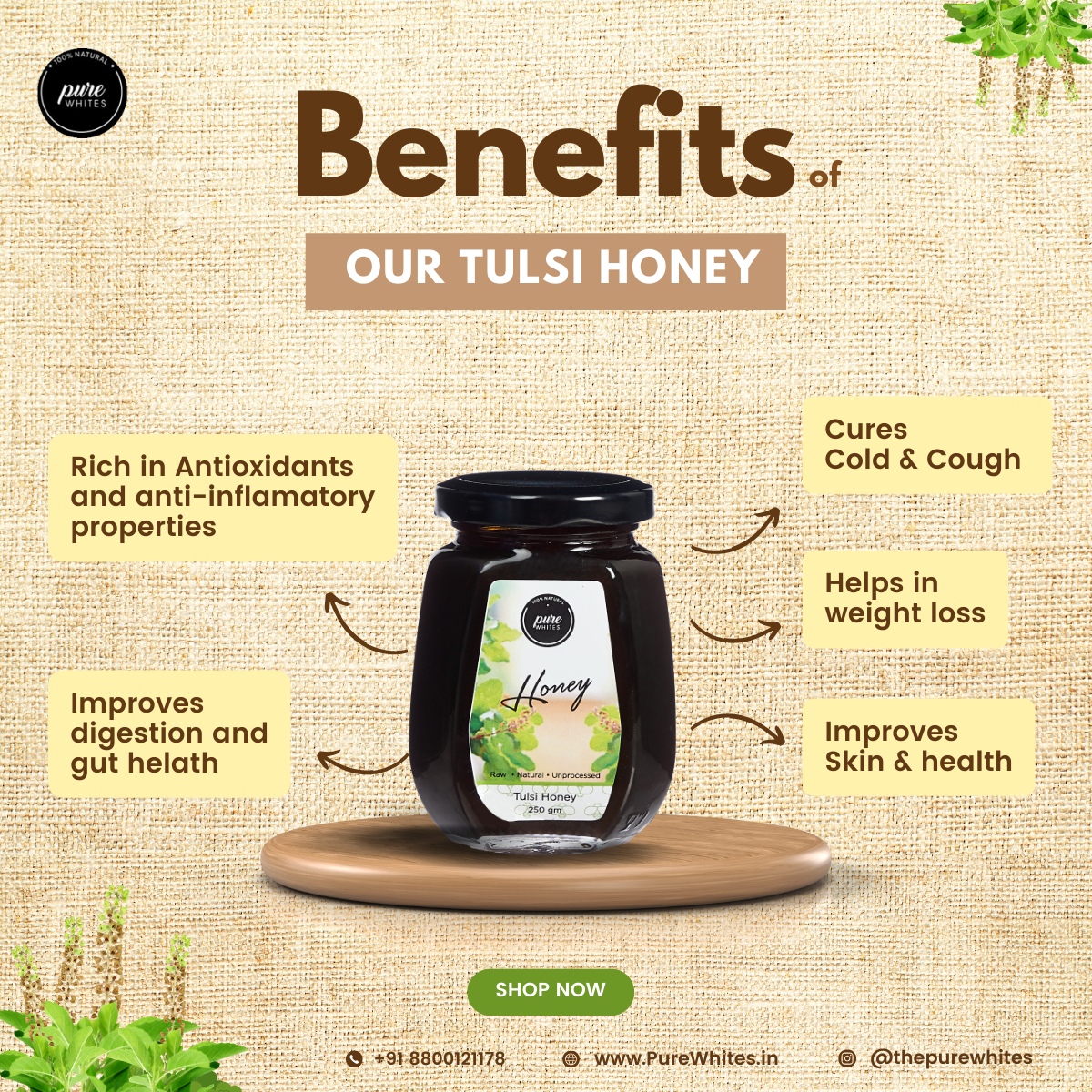 A2 Bilona Ghee (500ml) + Tulsi Honey (250g)